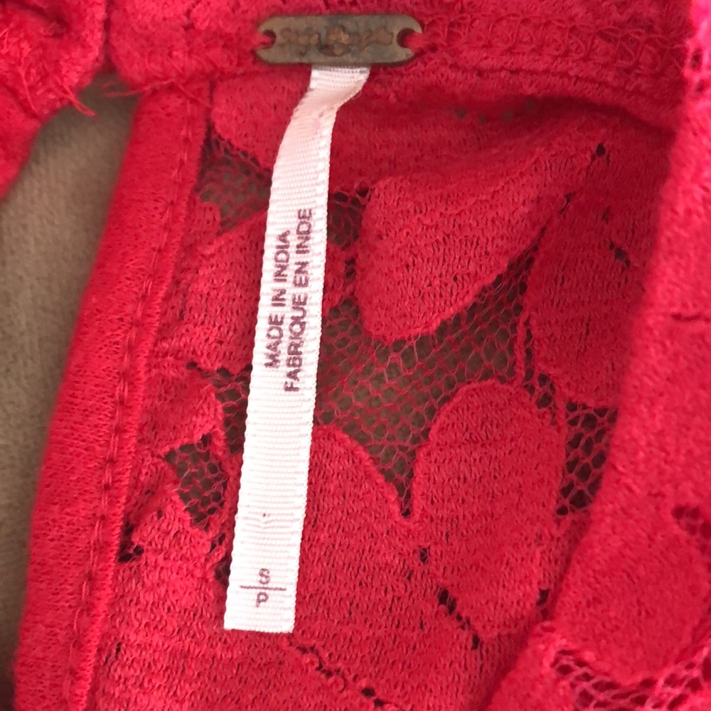 Free People Top Pineapple Tank Embroidered Floral Red SZ S - Picture 8 of 8